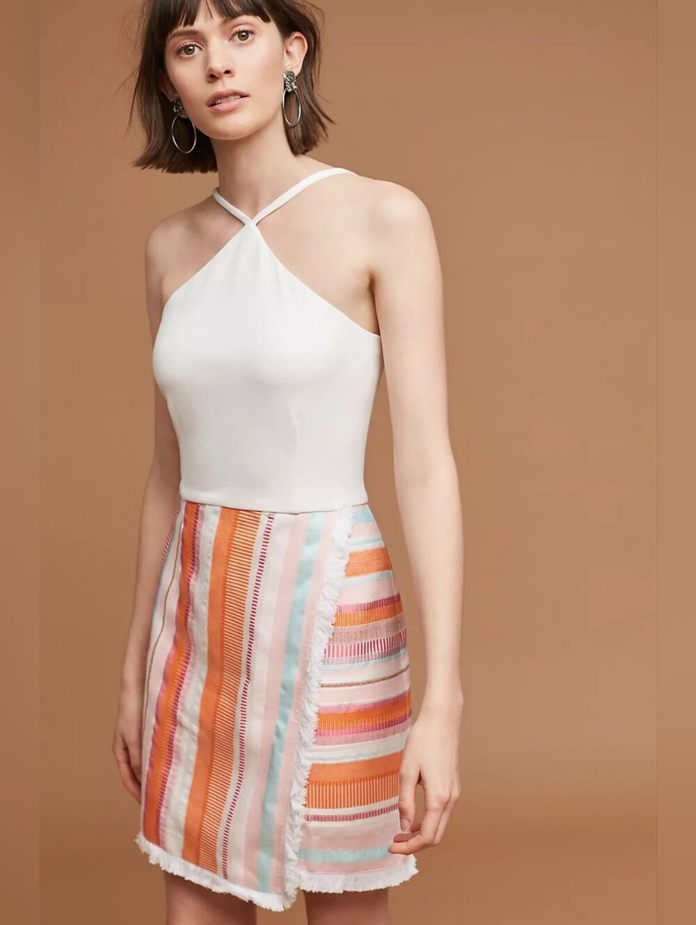 Hutch Anthropologie Kalyn Halter Fringe Stripe Dress Size 8